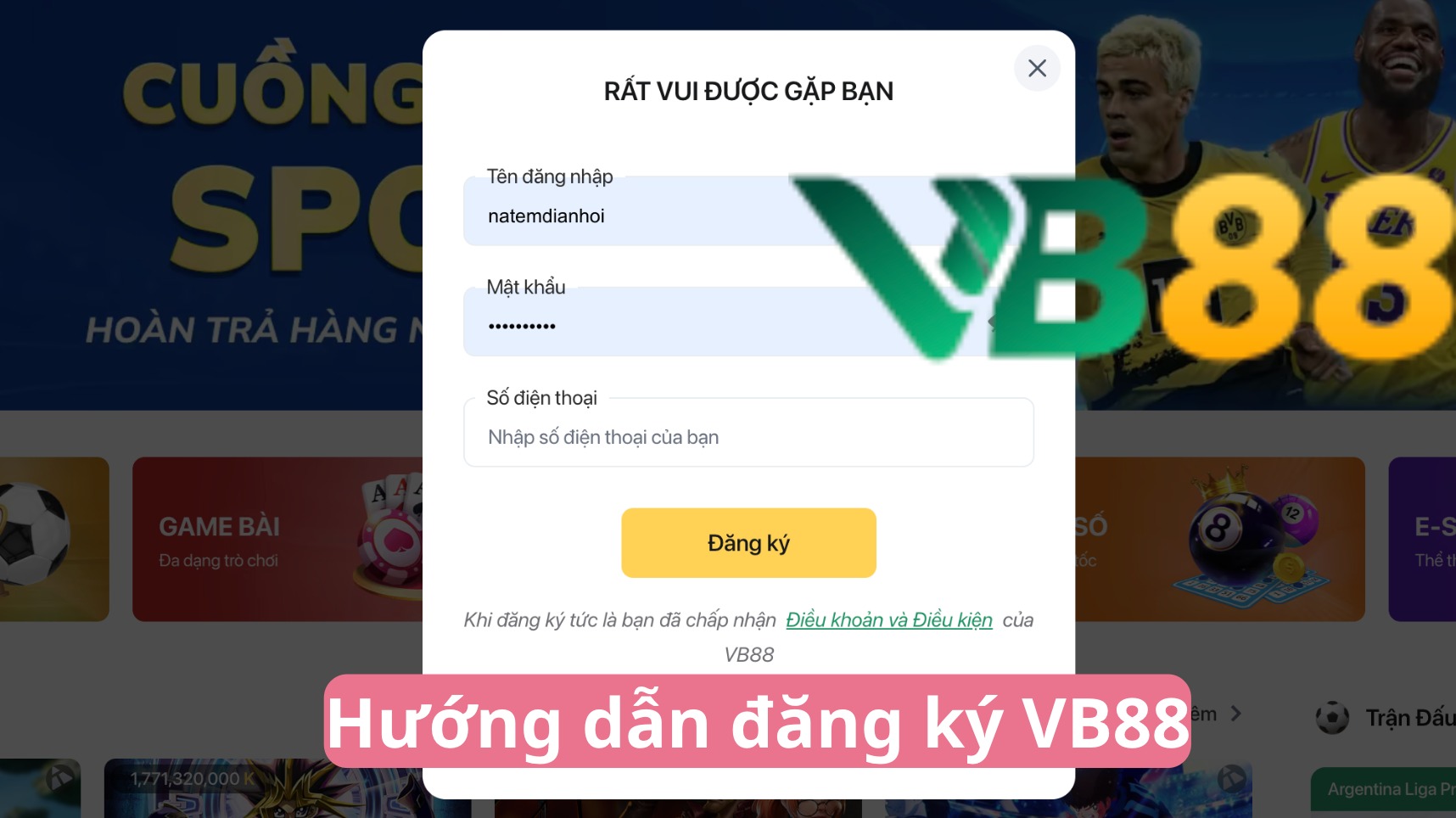 Hướng dẫn cách đăng ký tài khoản VB88