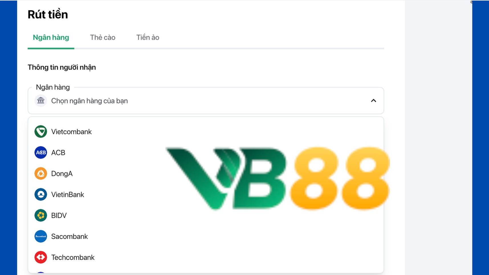 Các hình thức rút tiền VB88